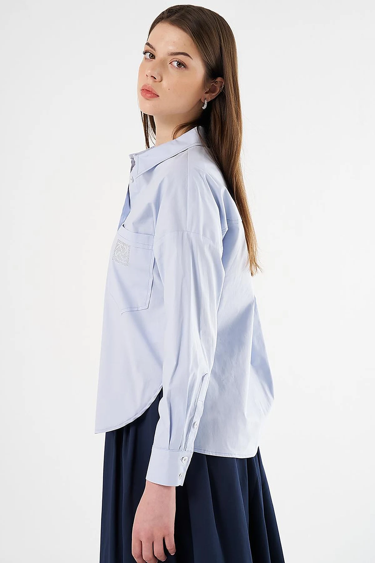 Hotfix-Printed Cotton Blouse Blue