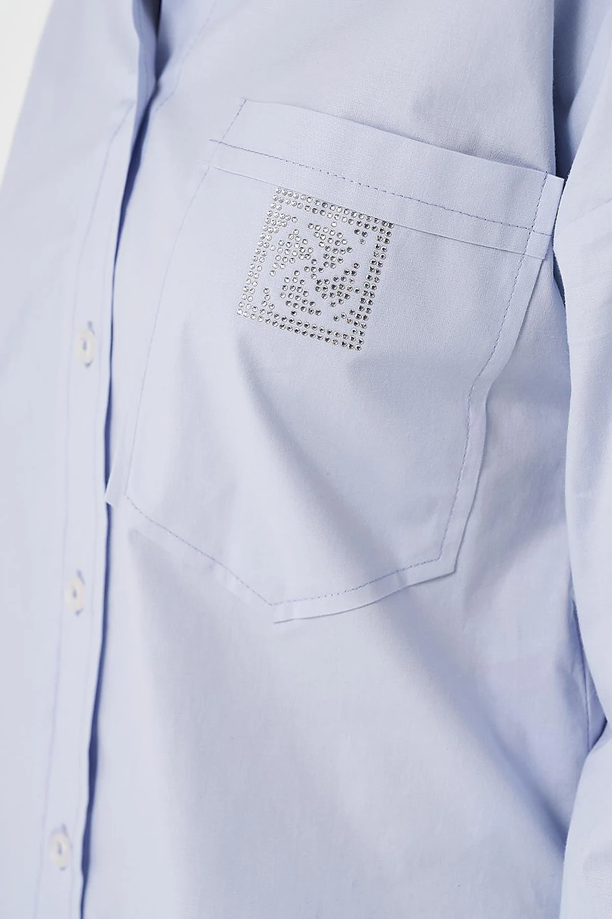 Hotfix-Printed Cotton Blouse Blue