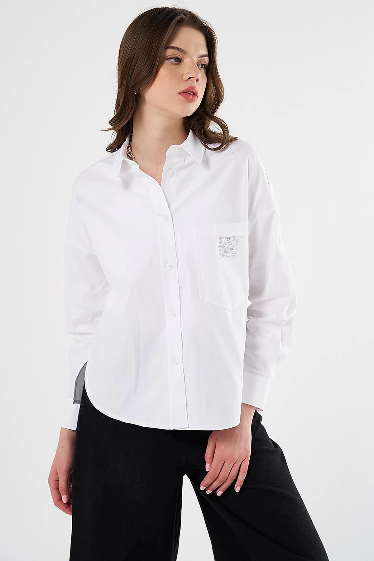 Hotfix-Printed Cotton Blouse Optical White