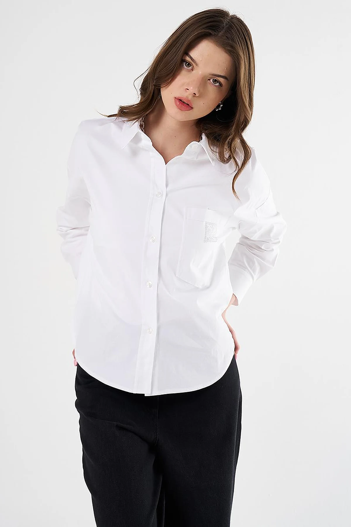 Hotfix-Printed Cotton Blouse Optical White