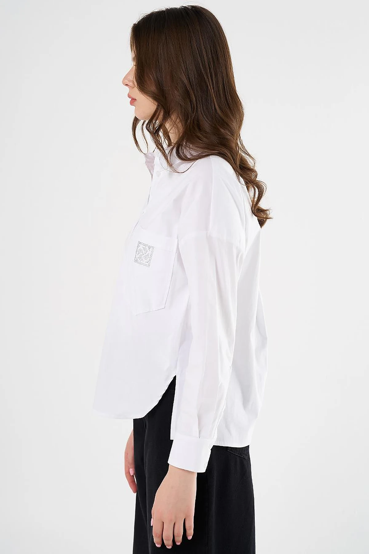Hotfix-Printed Cotton Blouse Optical White