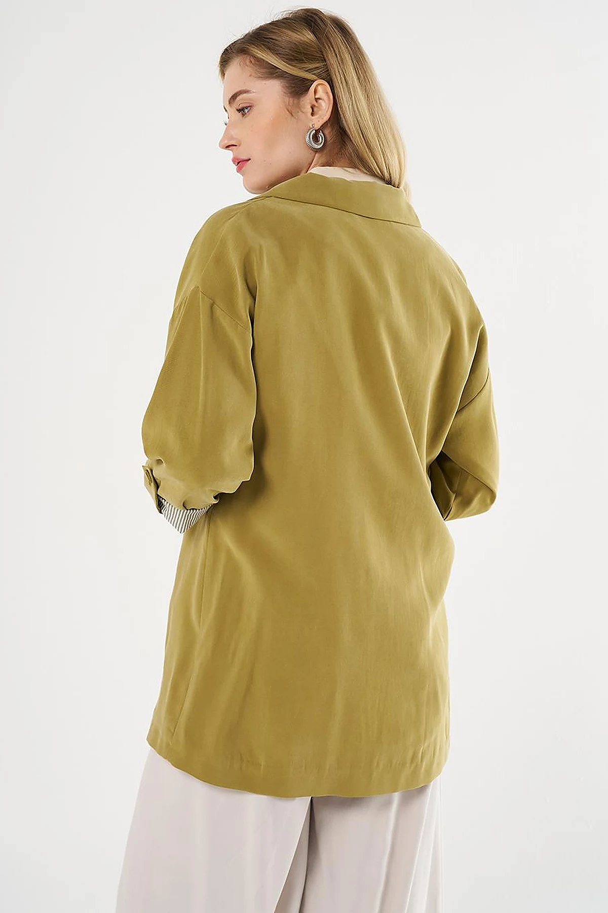Foldable Cuffs Buttoned Jacket Khaki