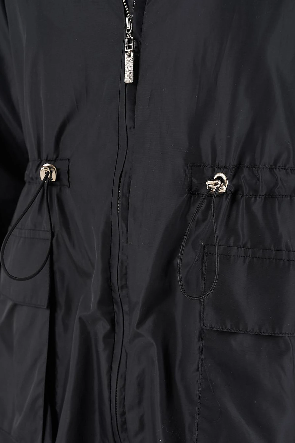 Mesh Detail Drawstring Waist Coat Black