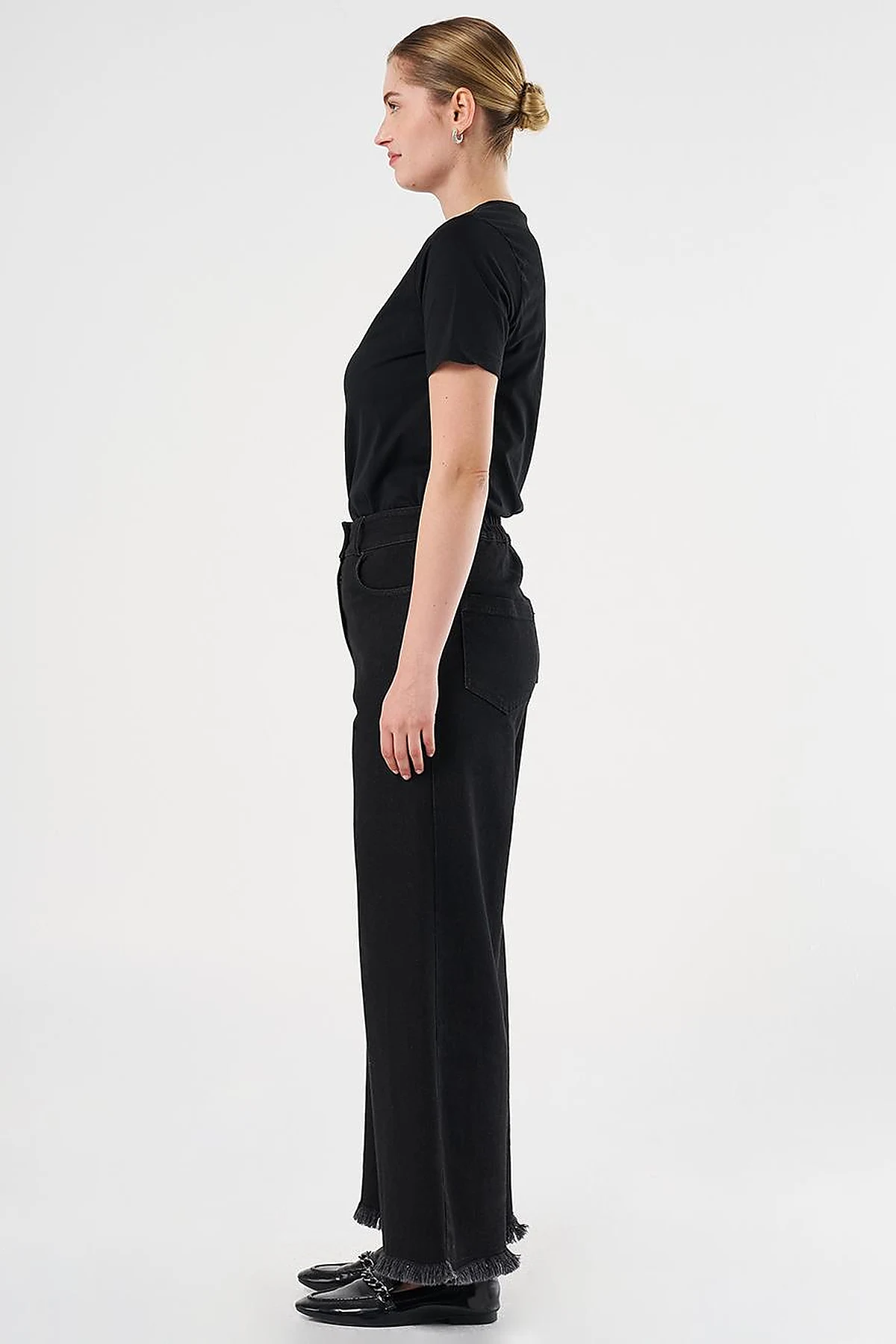 Fringed Denim Trousers Black
