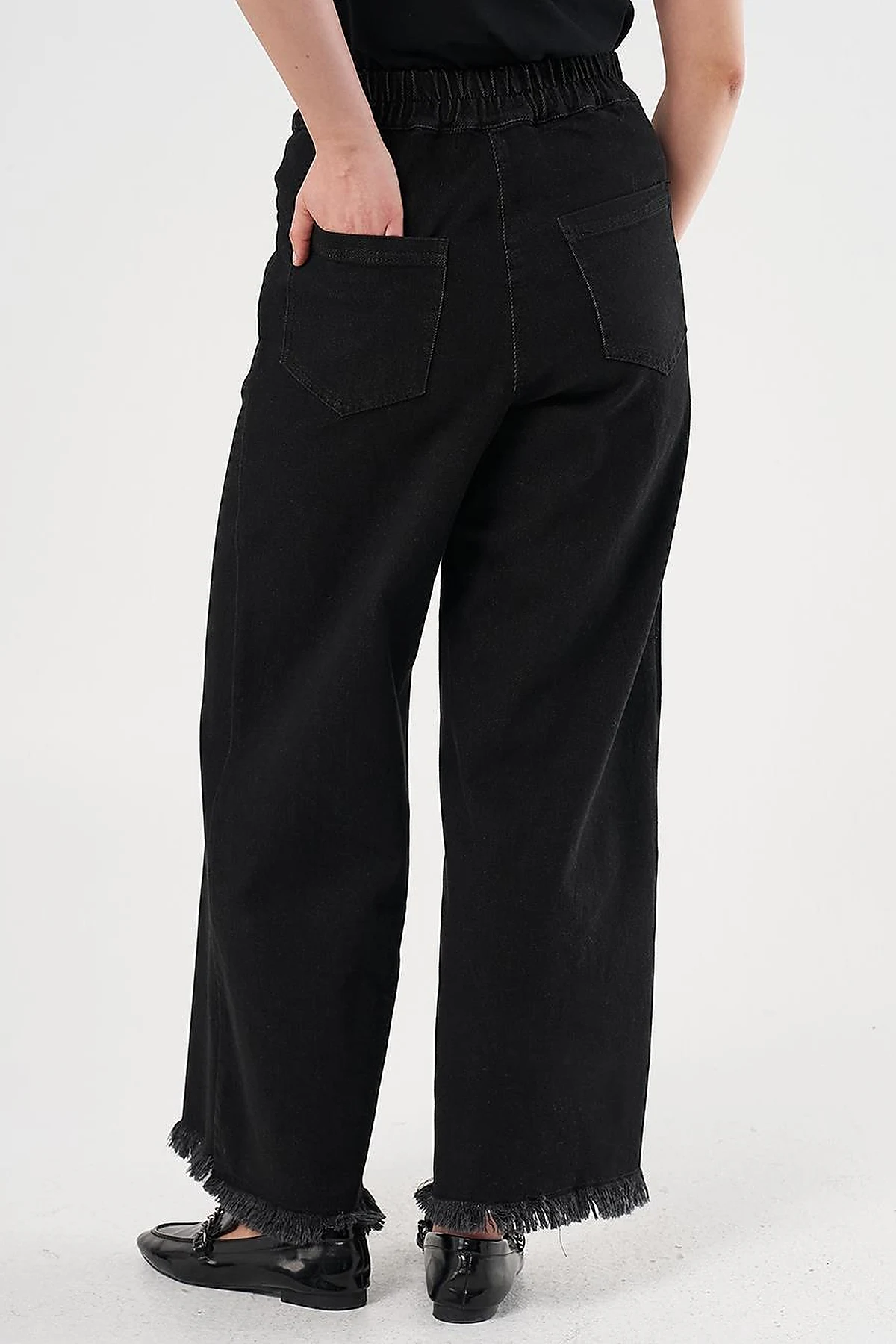 Fringed Denim Trousers Black