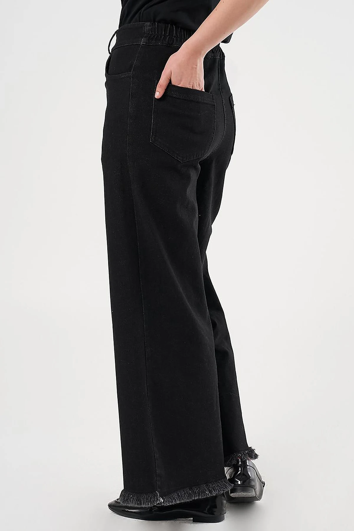 Fringed Denim Trousers Black