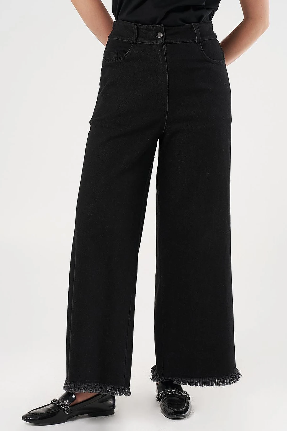 Fringed Denim Trousers Black