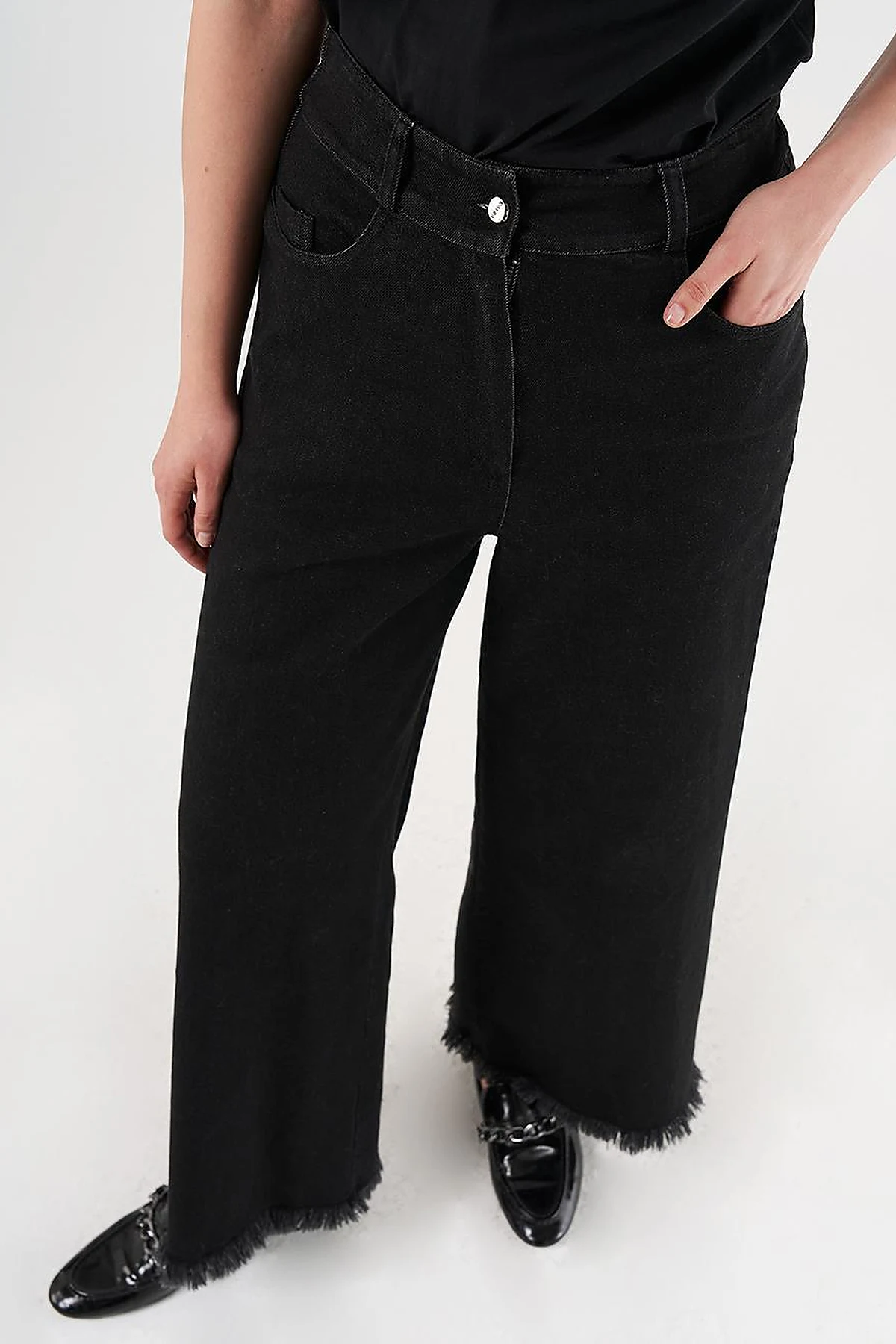 Fringed Denim Trousers Black