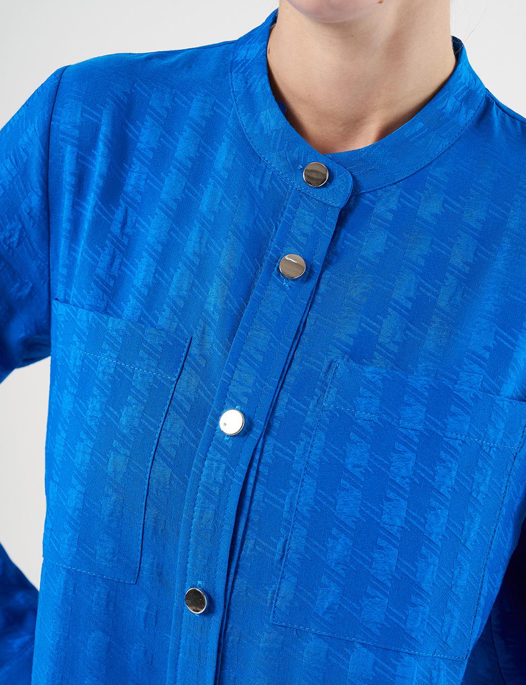 Mandarin Collar Crinkled Tunic Cobalt Blue