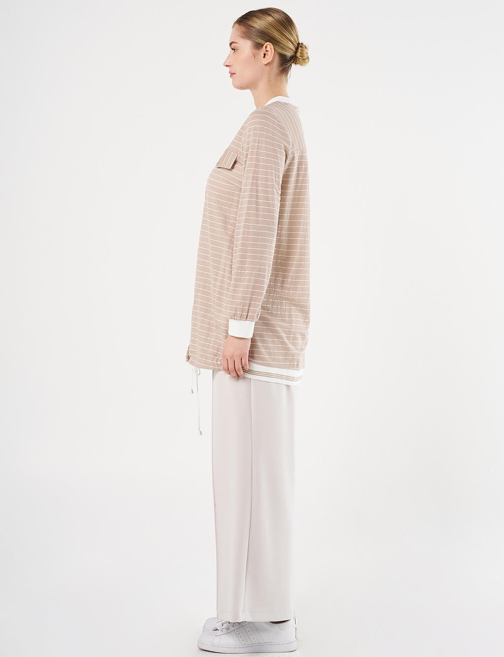 Flap Pocket Striped Pattern Tunic Stone