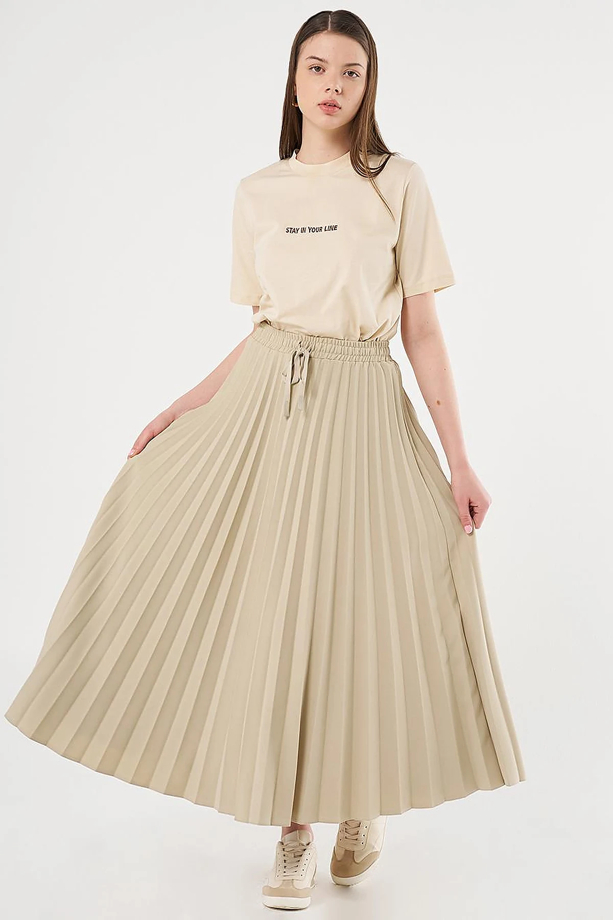 High-Waisted Pleated Skirt Moss Green