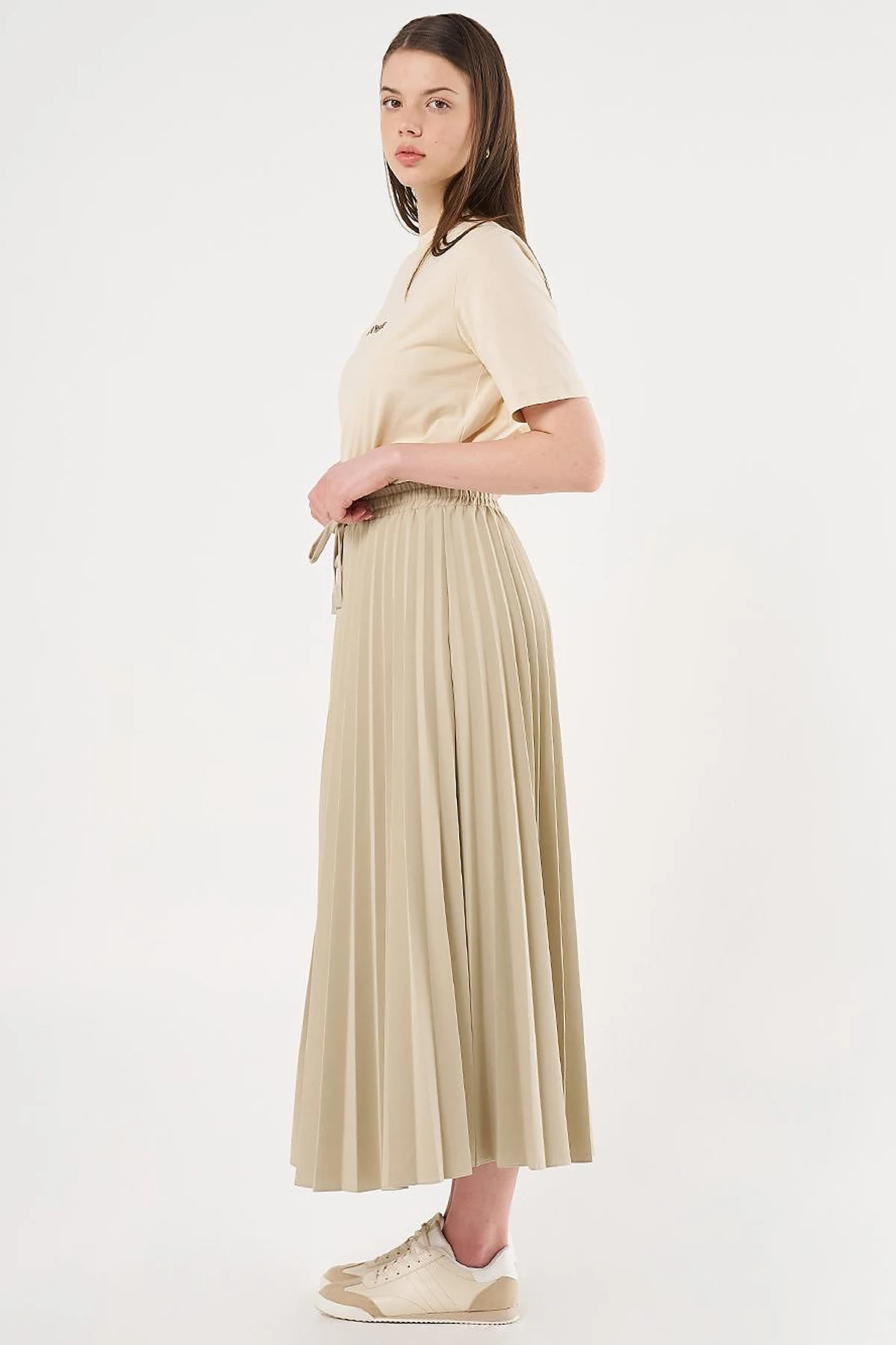 High-Waisted Pleated Skirt Moss Green