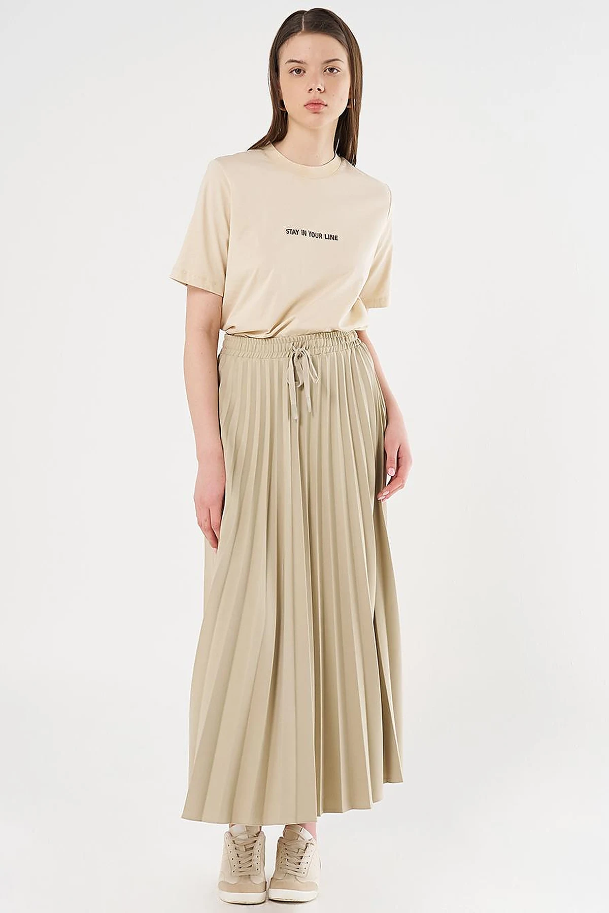 High-Waisted Pleated Skirt Moss Green