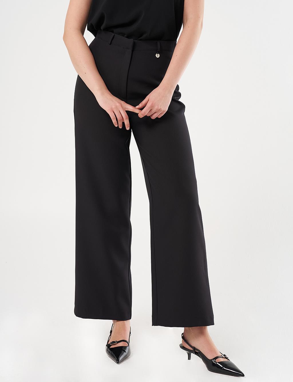 High-Waist Basic Pants Black