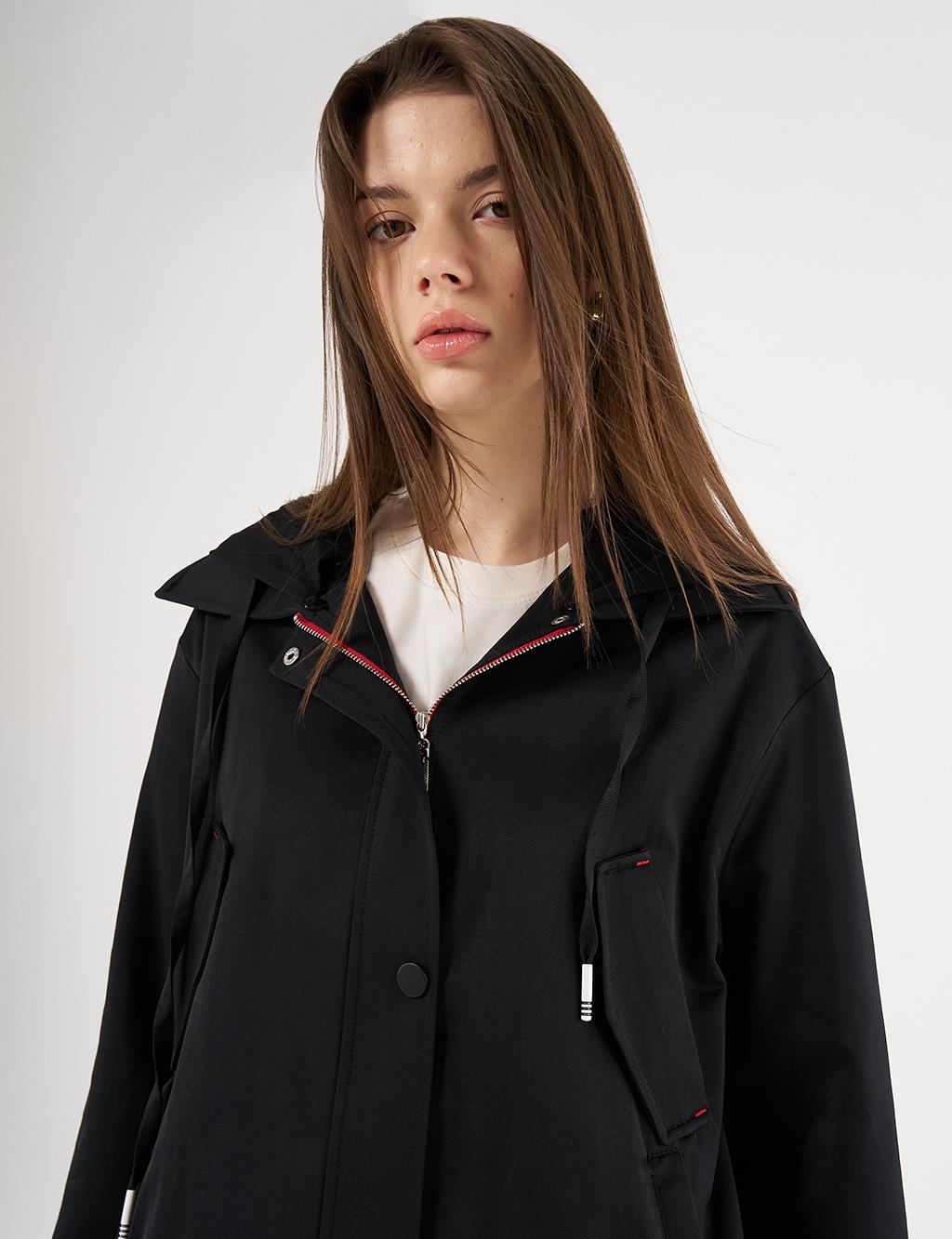 Hooded Epaulette Coat Black