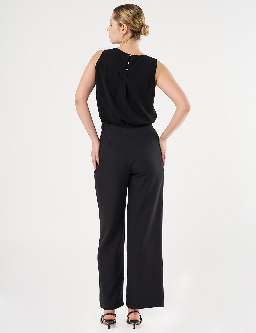 High-Waist Basic Pants Black