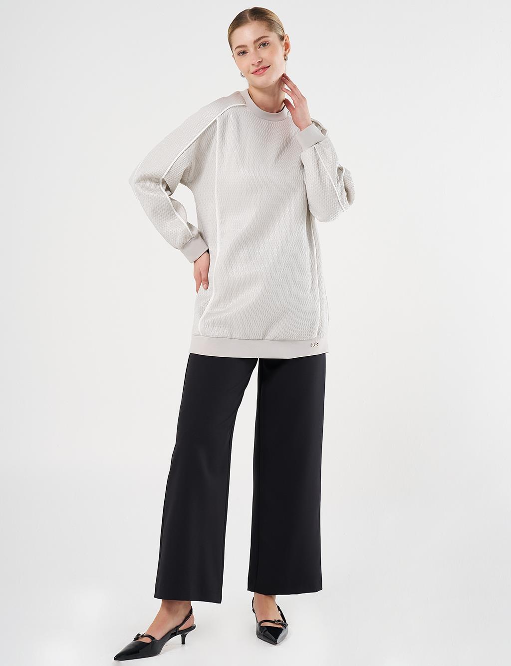 Düşük Omuz Gofreli Sweatshirt Gri 