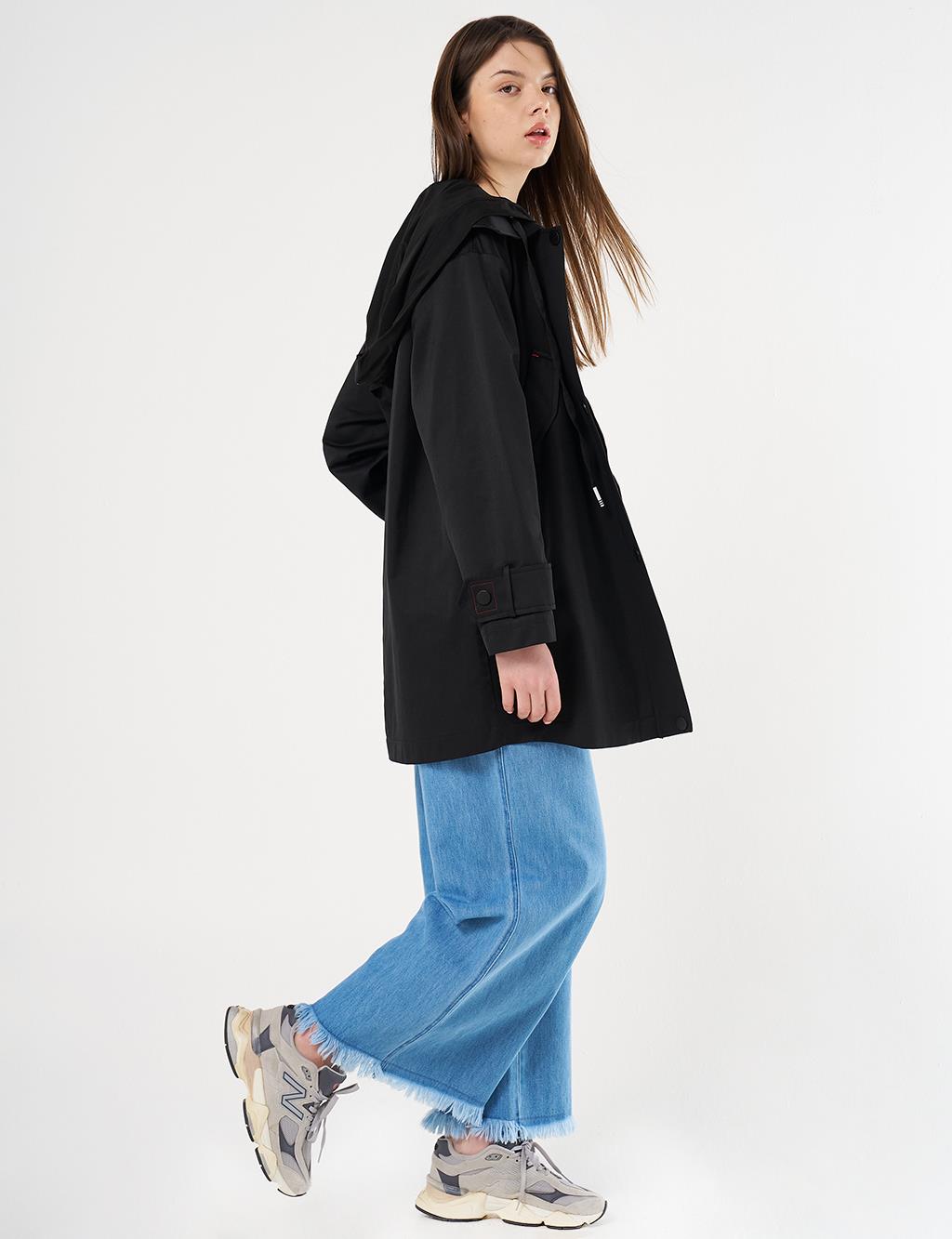 Hooded Epaulette Coat Black