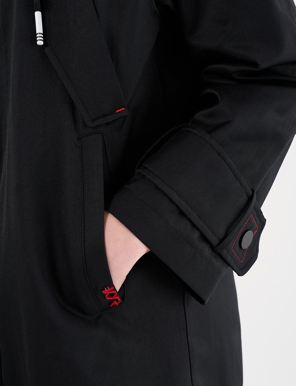Hooded Epaulette Coat Black