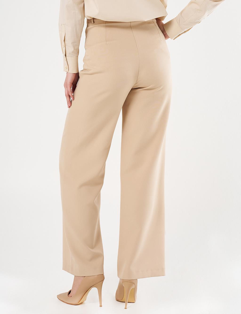 High-Waist Basic Pants Beige 