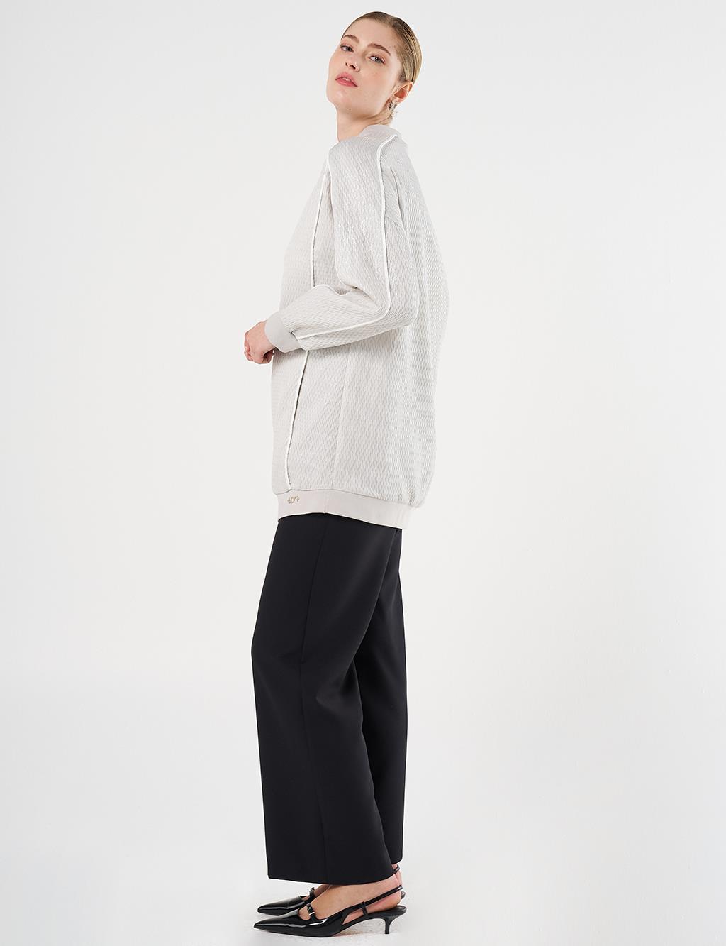 Düşük Omuz Gofreli Sweatshirt Gri 