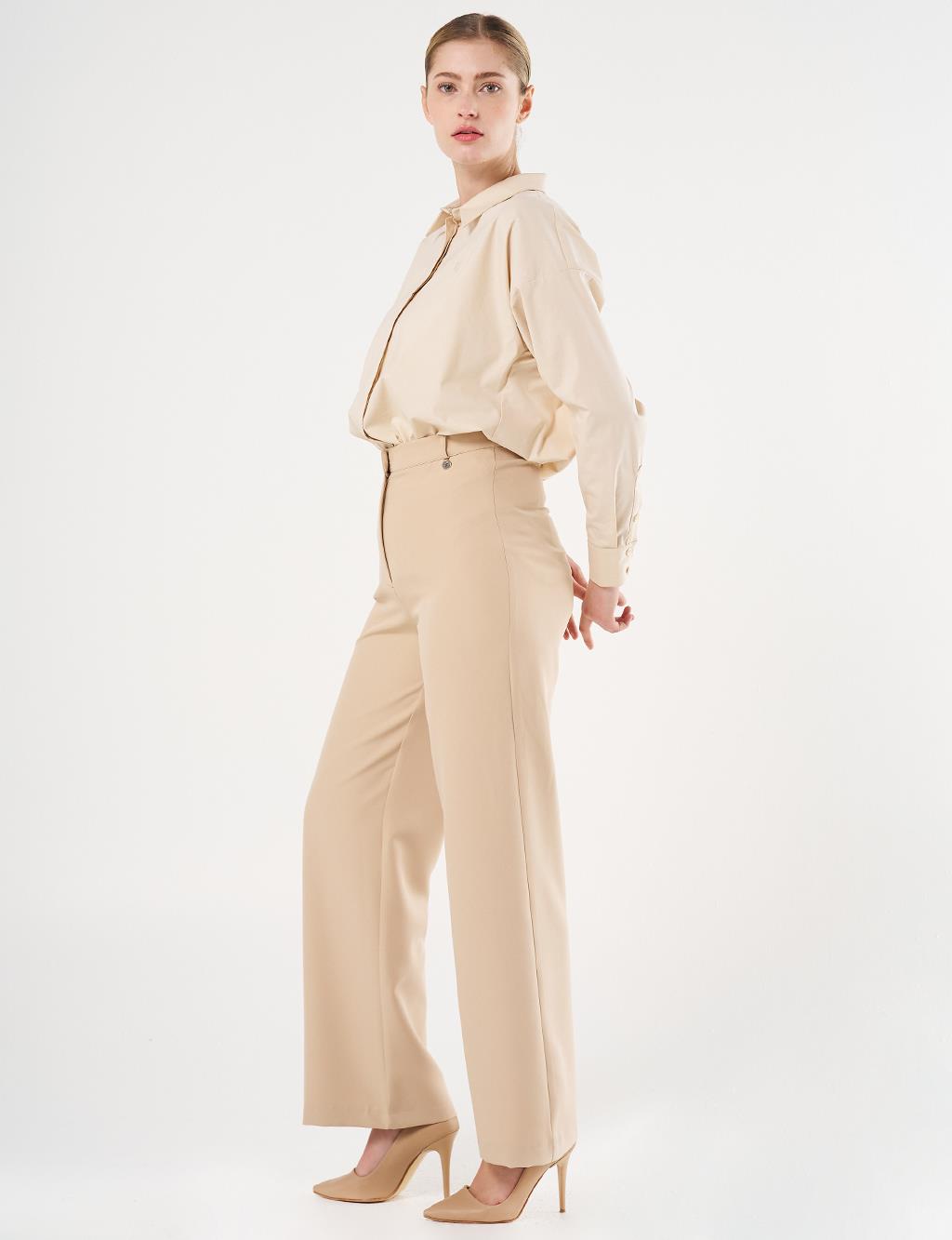 High-Waist Basic Pants Beige 