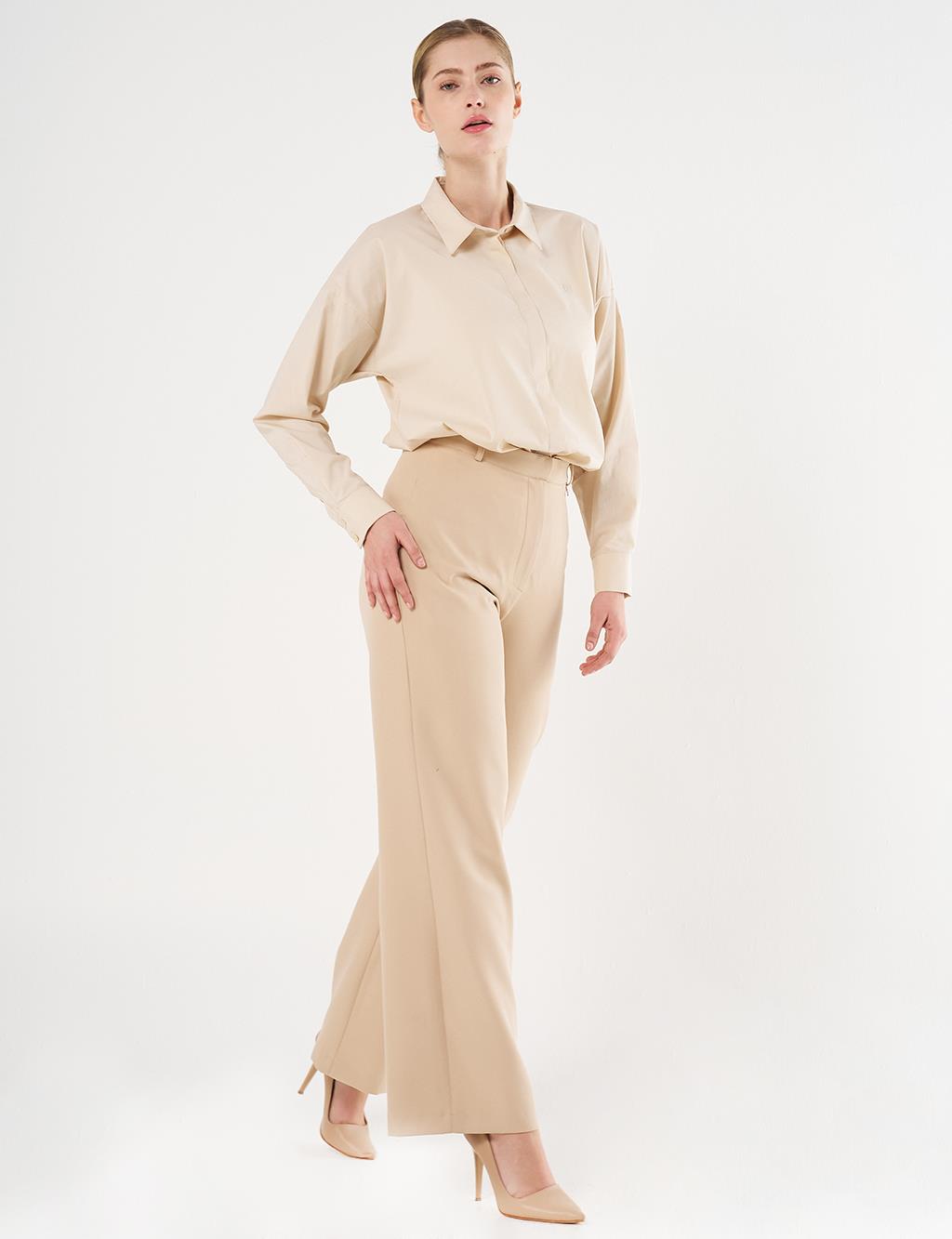 High-Waist Basic Pants Beige 