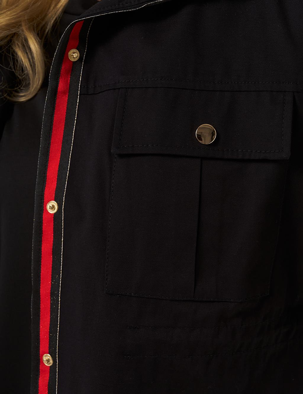 Elasticated Waist High Collar Jacket Black
