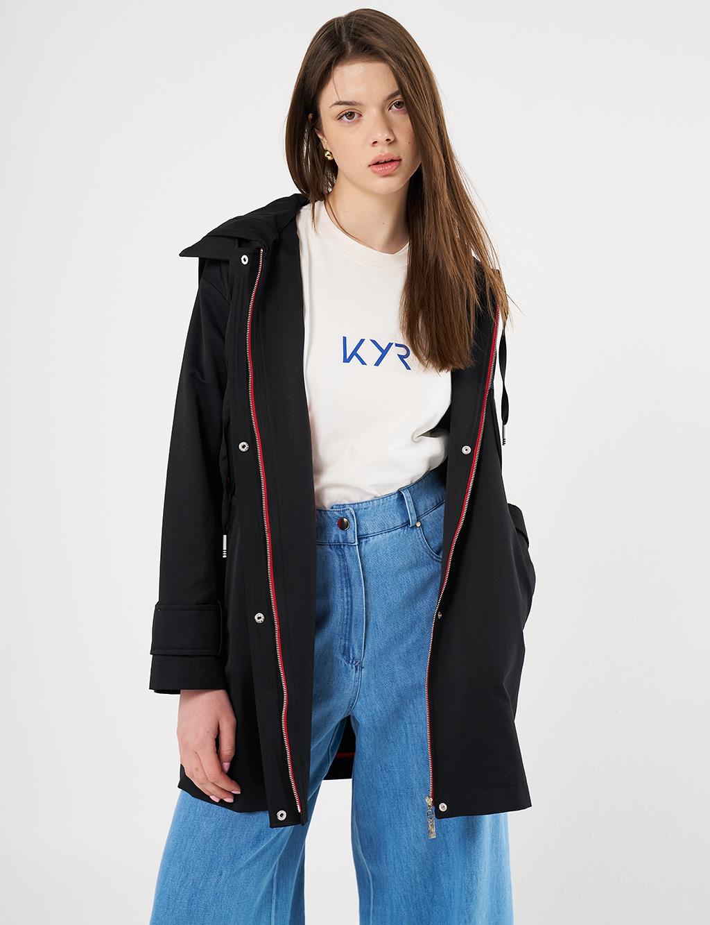 Hooded Epaulette Coat Black
