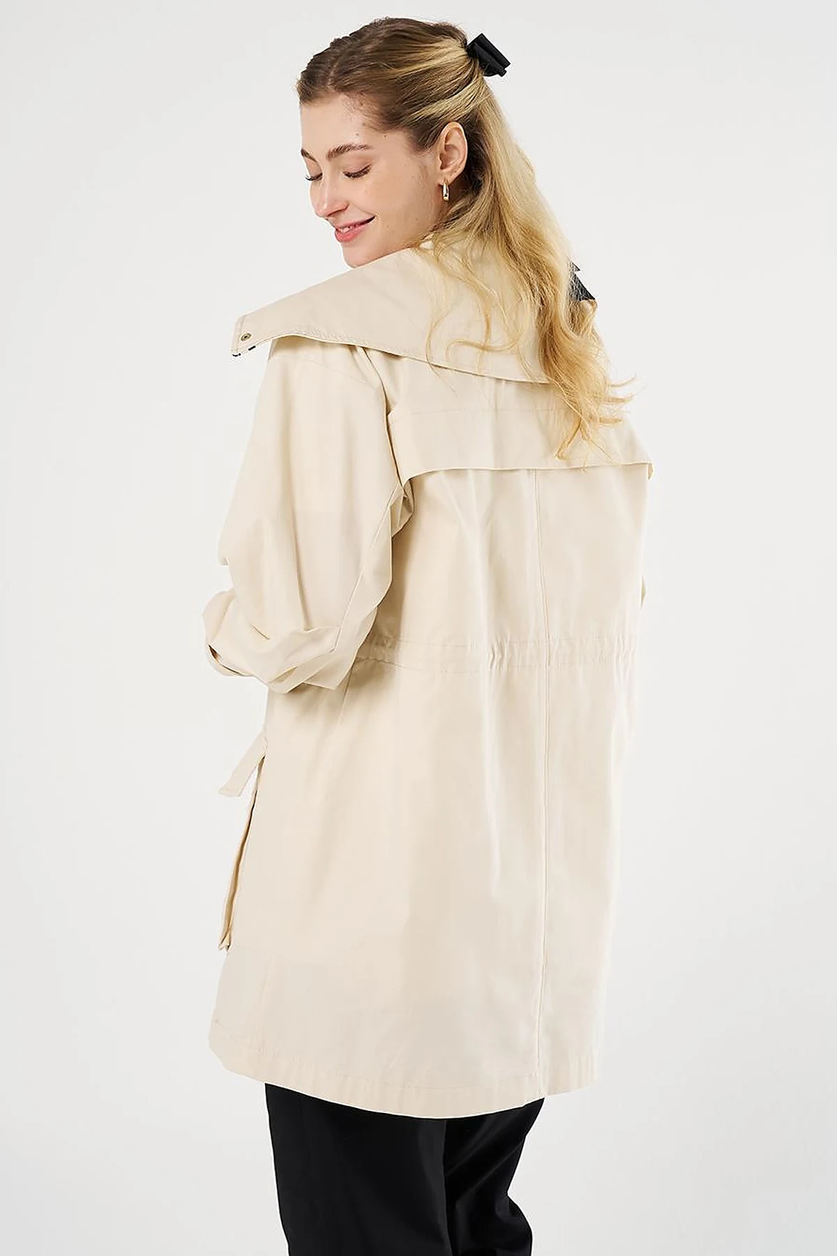 Elasticated Waist High Collar Jacket Cream