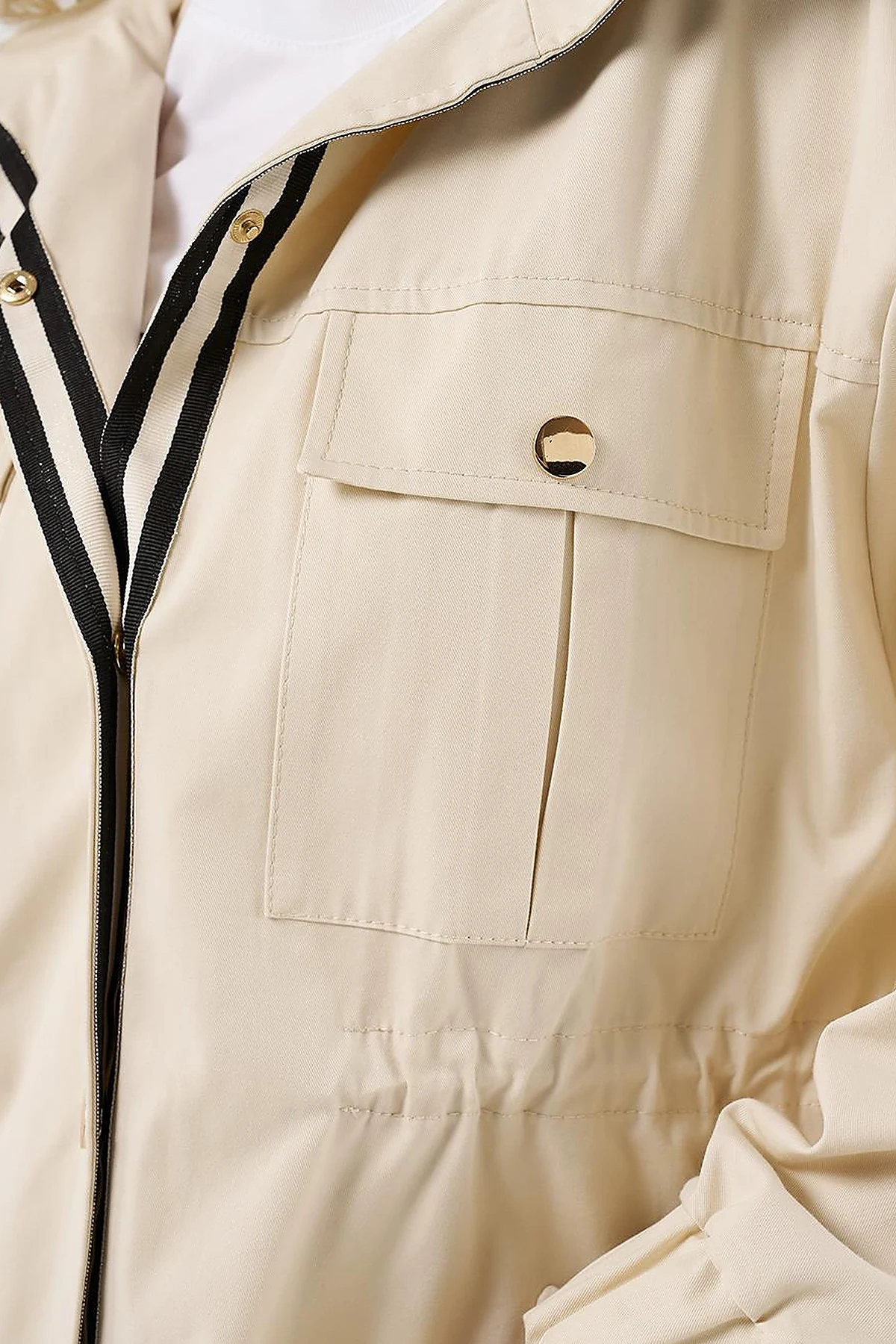 Elasticated Waist High Collar Jacket Cream