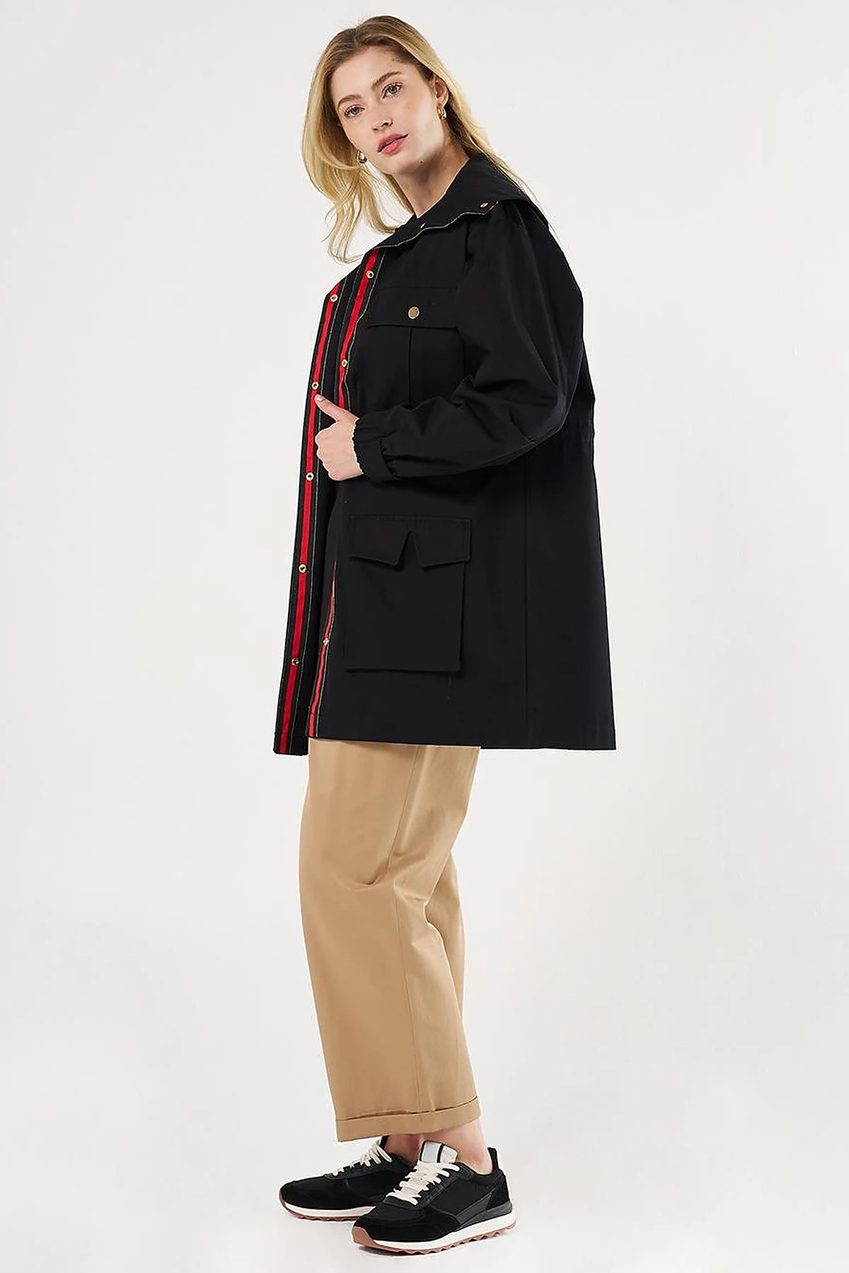 Elasticated Waist High Collar Jacket Black