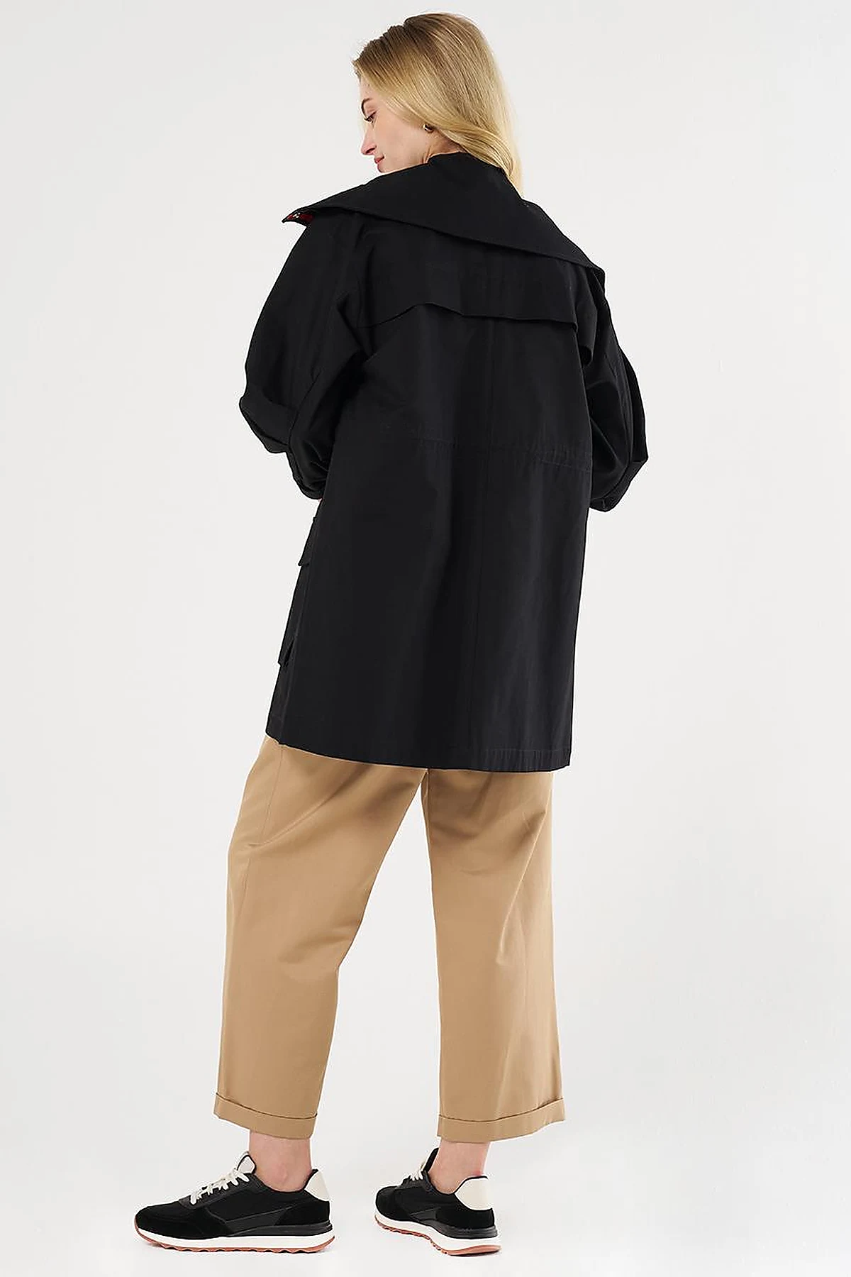 Elasticated Waist High Collar Jacket Black