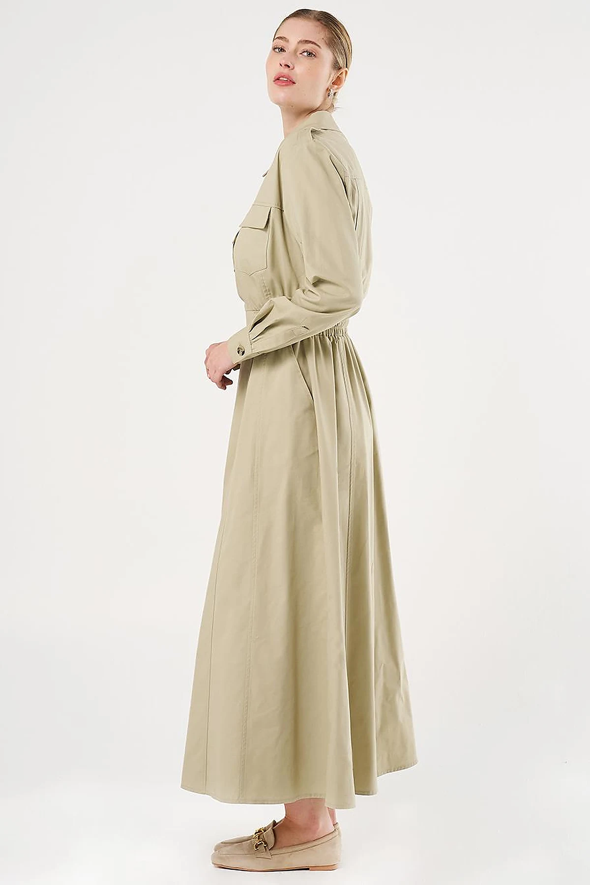 Elasticated Waist Maxi Dress Moss Green