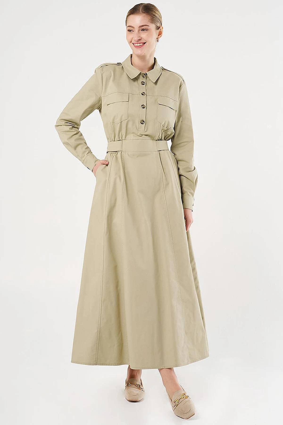 Elasticated Waist Maxi Dress Moss Green