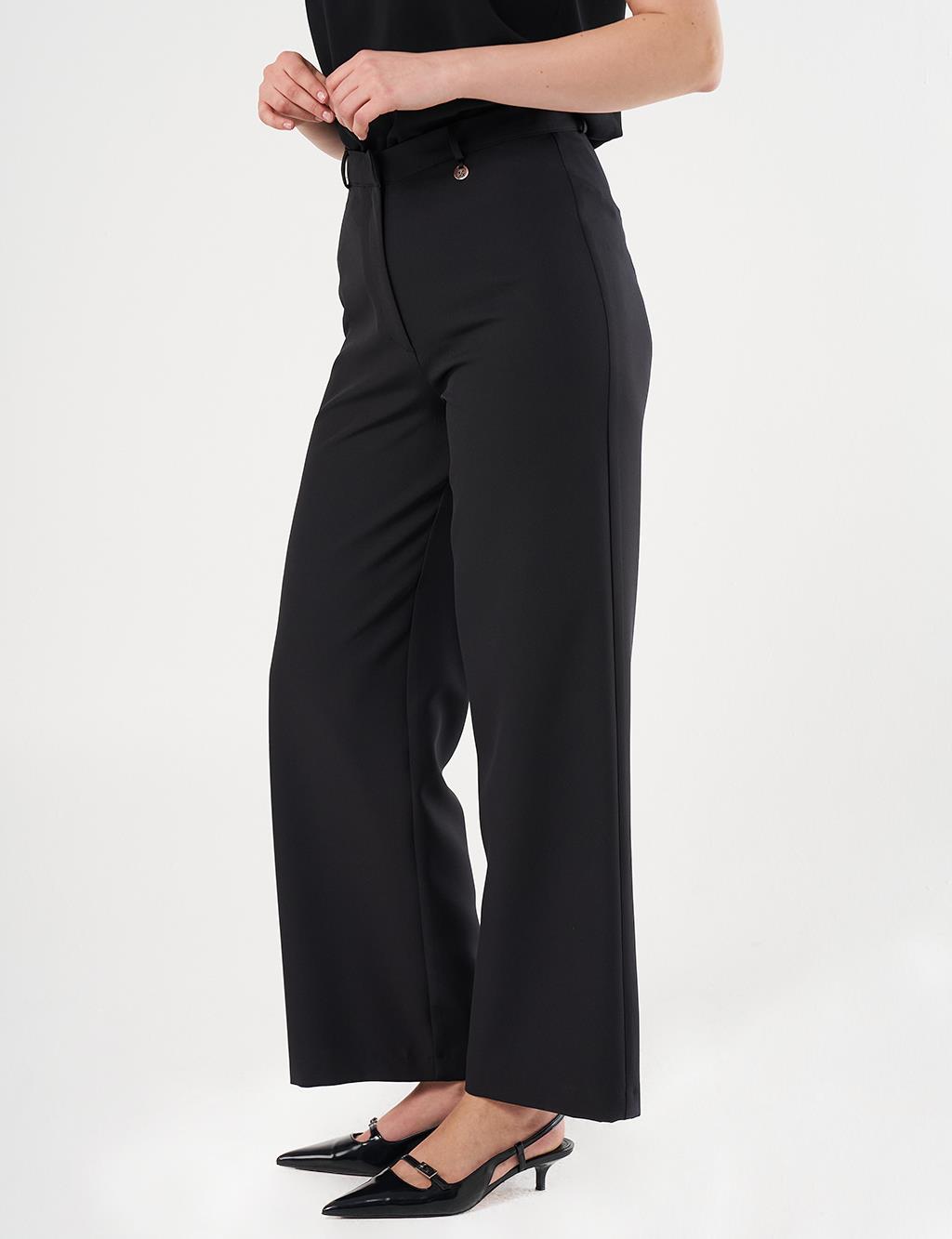 High-Waist Basic Pants Black
