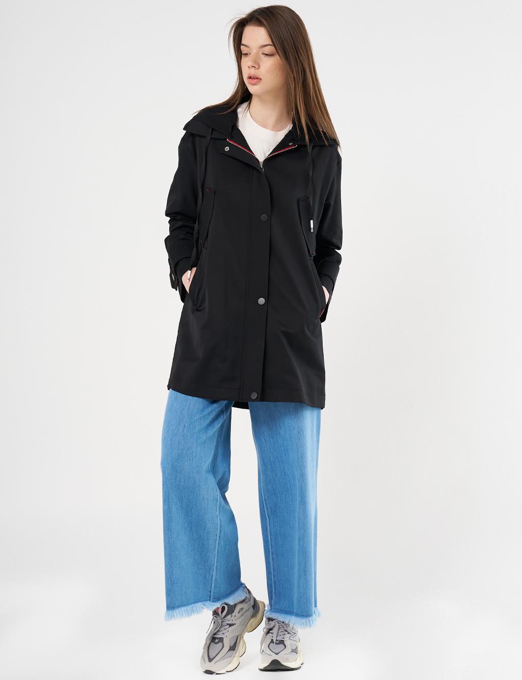 Hooded Epaulette Coat Black