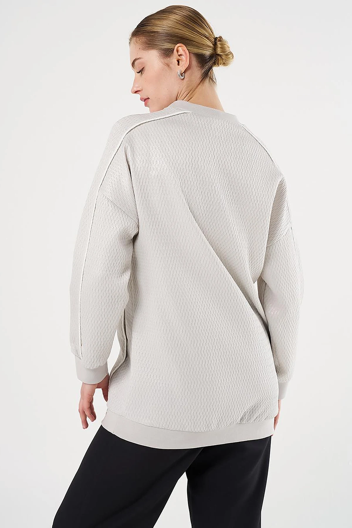 Düşük Omuz Gofreli Sweatshirt Gri 
