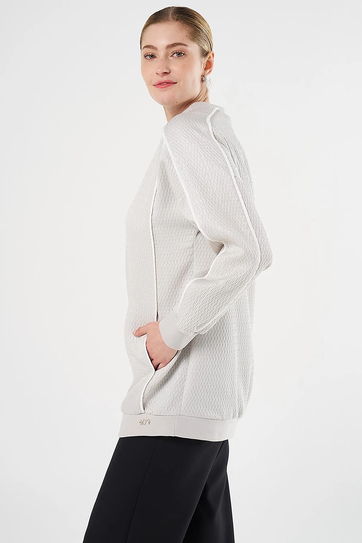 Düşük Omuz Gofreli Sweatshirt Gri 