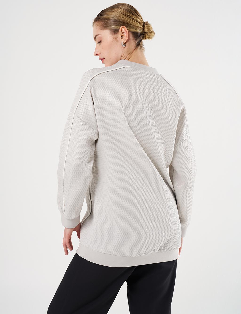Düşük Omuz Gofreli Sweatshirt Gri 
