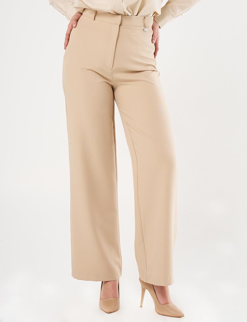 High-Waist Basic Pants Beige 