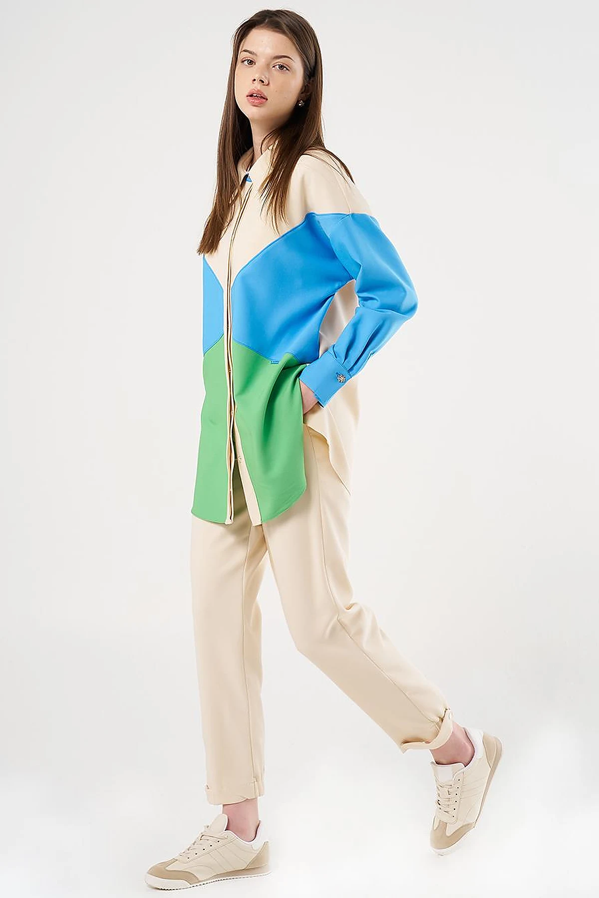 Color-Blocked Tunic Cream