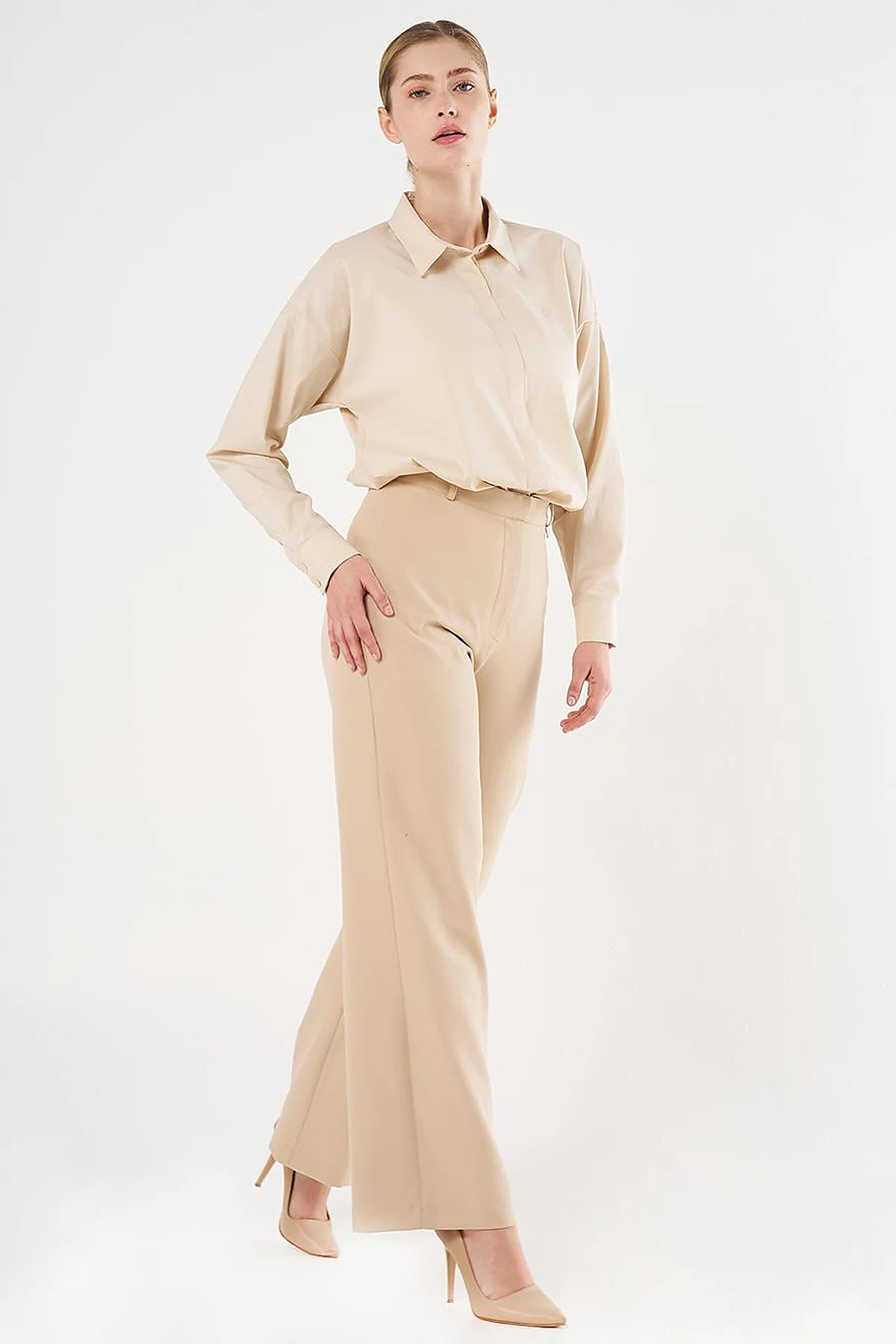 High-Waist Basic Pants Beige 