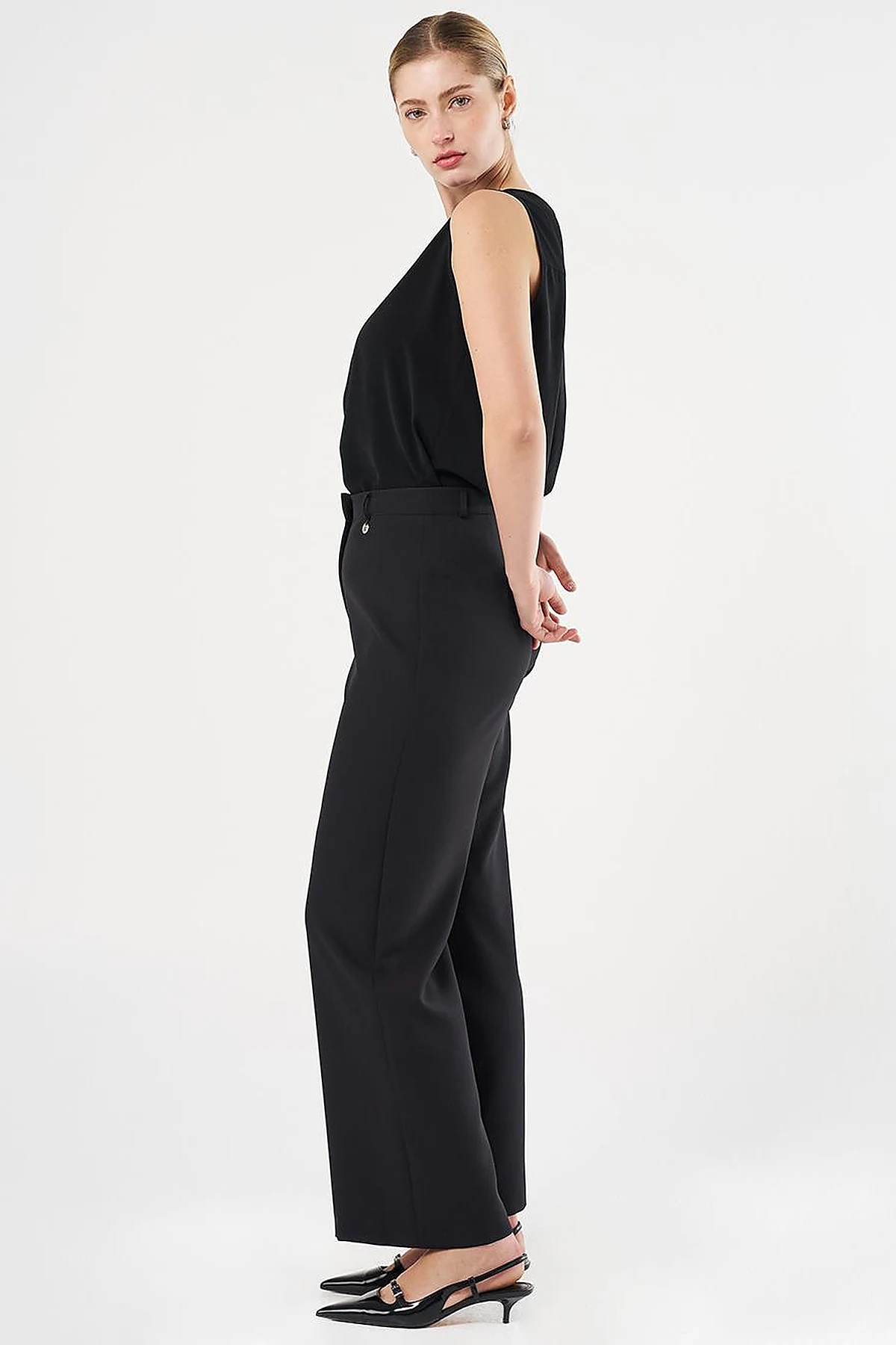 High-Waist Basic Pants Black