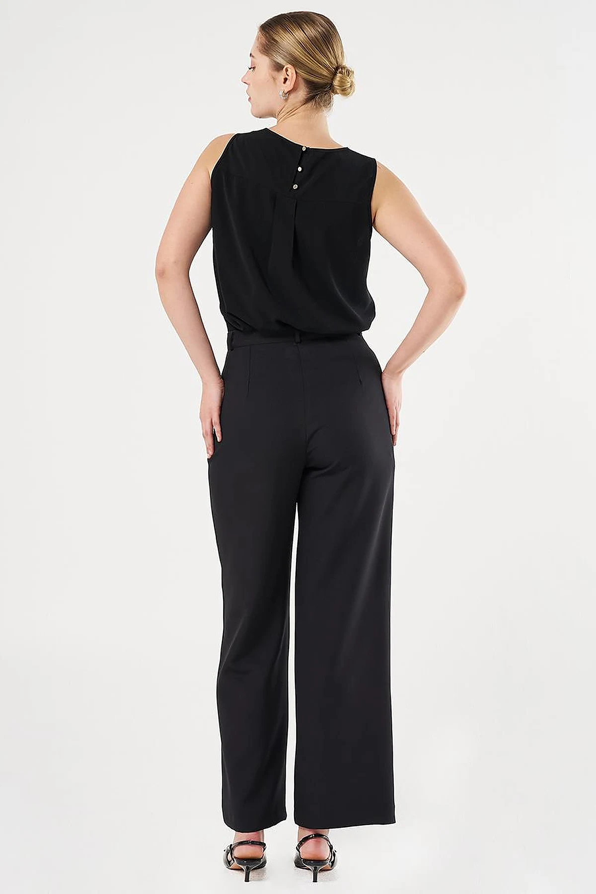 High-Waist Basic Pants Black