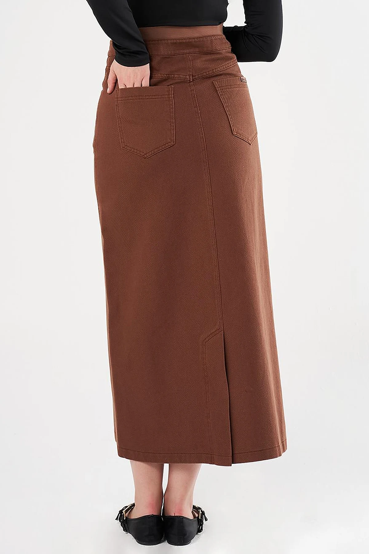 High-Waisted Canvas Skirt Brown