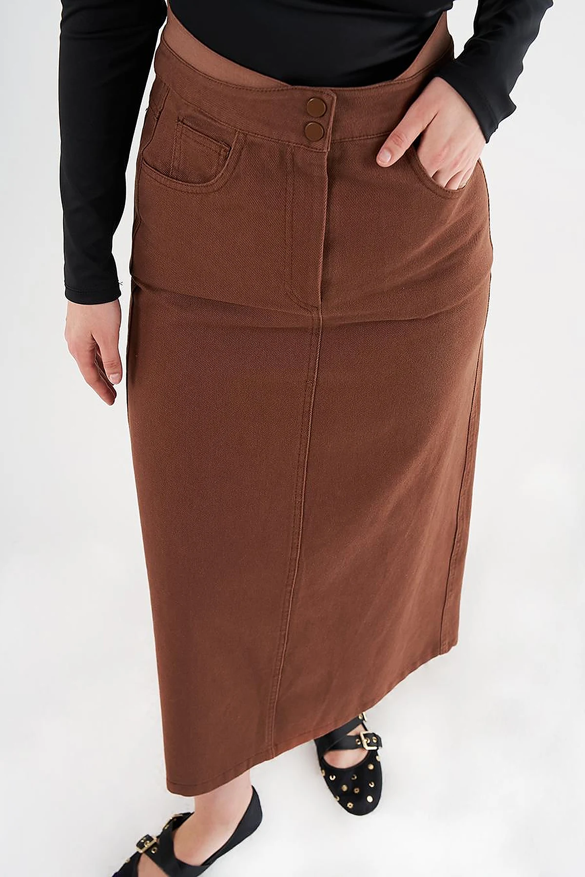 High-Waisted Canvas Skirt Brown
