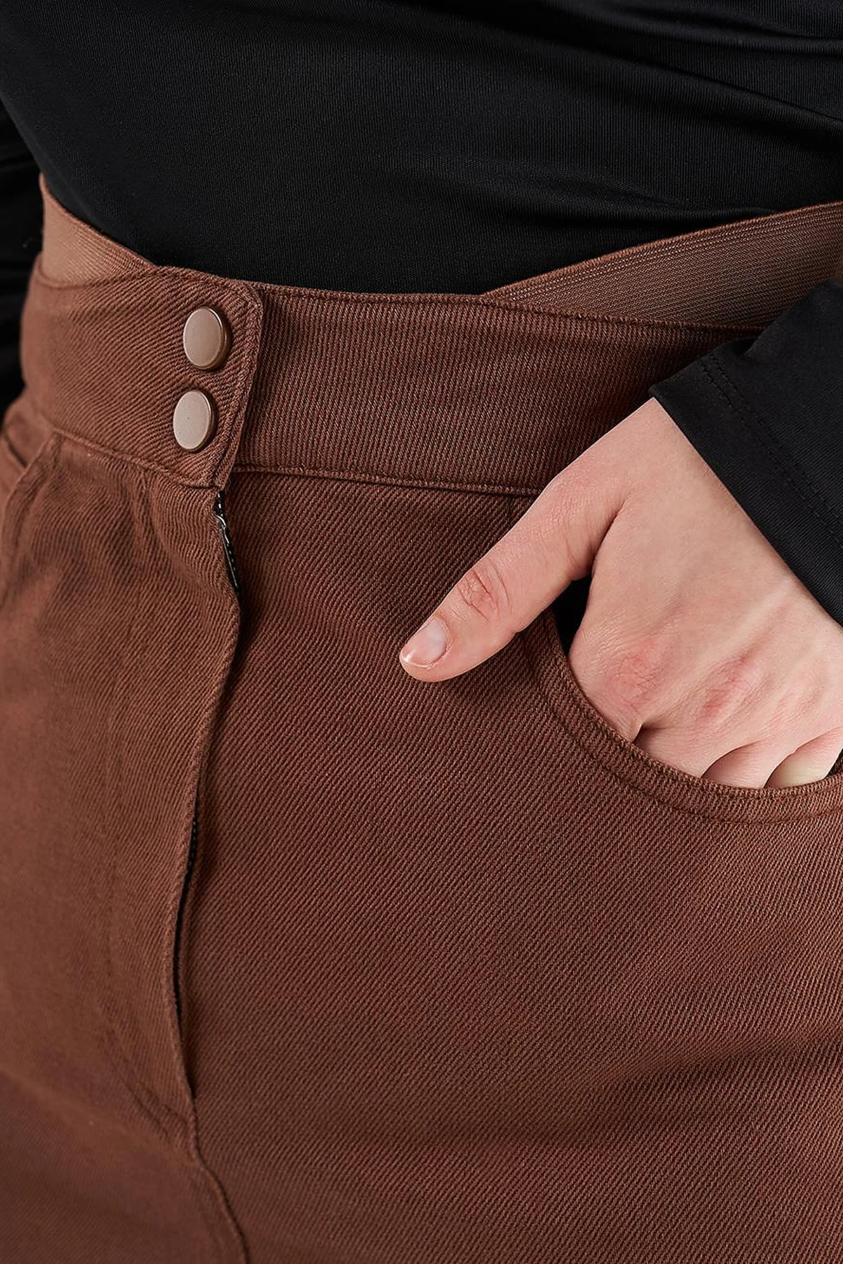 High-Waisted Canvas Skirt Brown