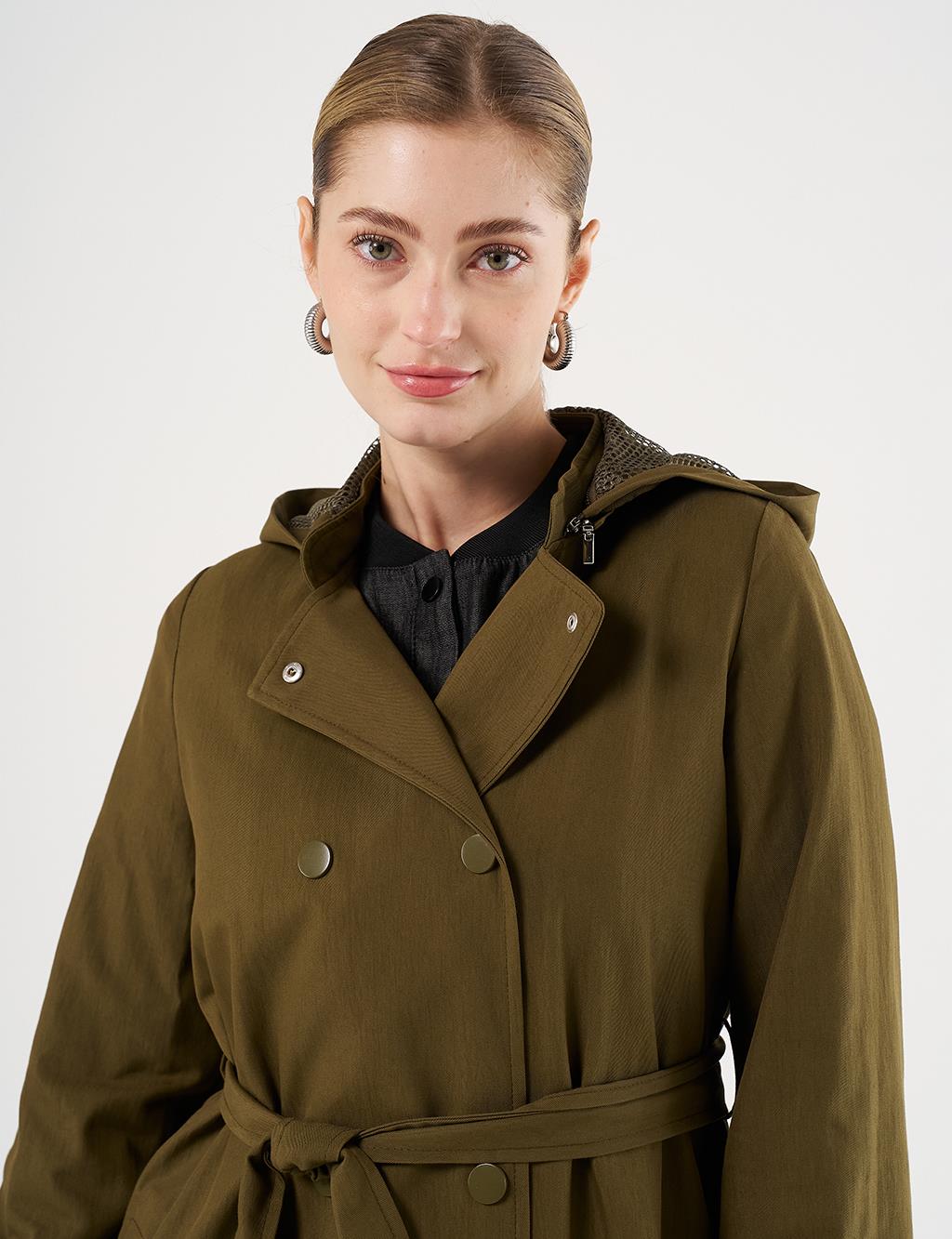 Belted Long Trench Coat Khaki