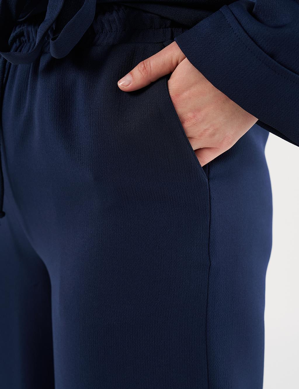 Embroidered Appliqué Double-Breasted Tie-Front Two-Piece Set Dark Navy
